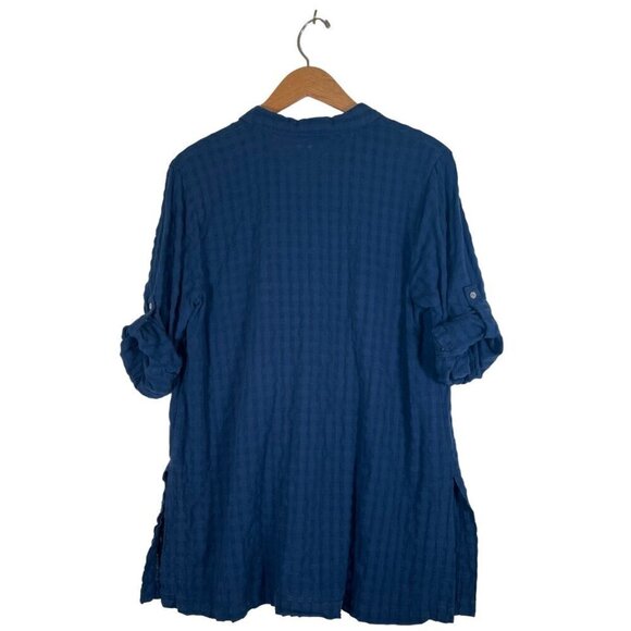 J.Jill Women Size M Navy Blue MOP Button Front Top Tab 3/4 Sleeve Texture Fabric - Picture 10 of 12